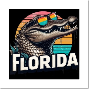 Retro Florida Funny alligator in Sunglasses Posters and Art
